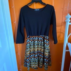 long sleeve black and orange dress
